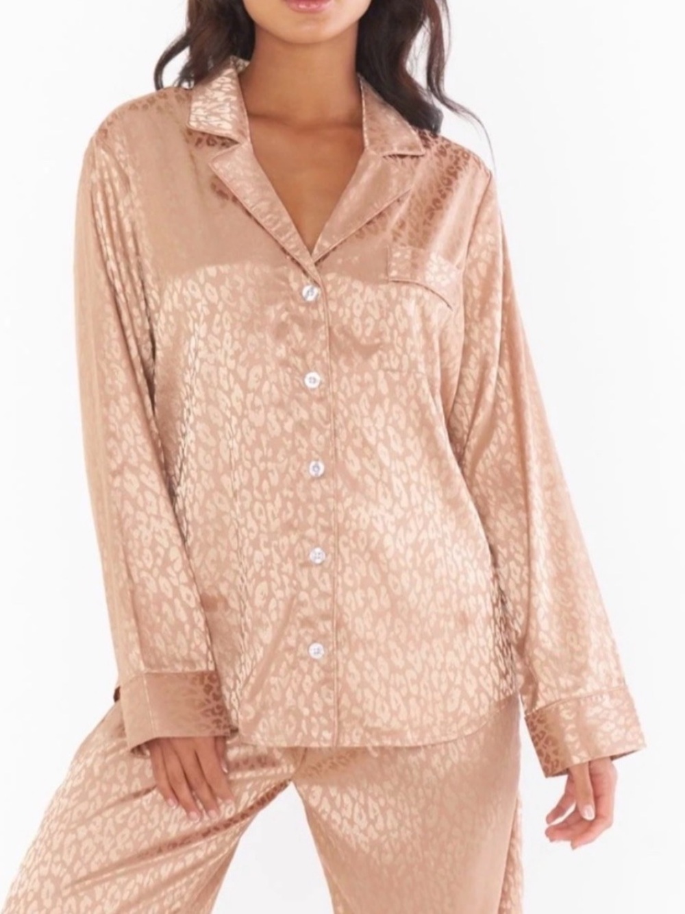Show Me Your MUMU Classic PJ Set Cheetah Animal Print Silky Size S Gold